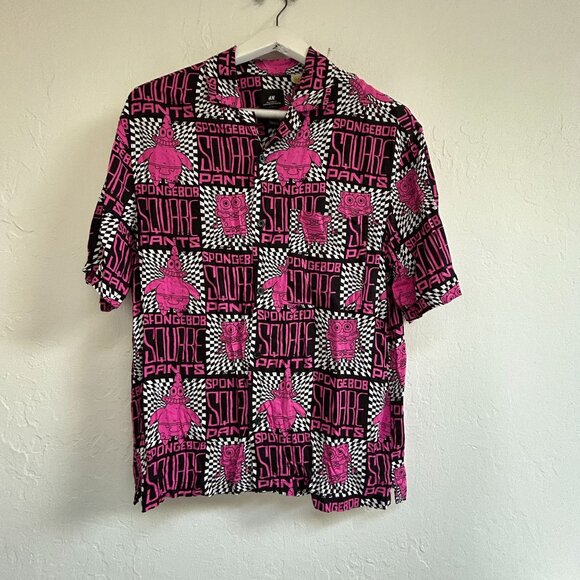 H&M SpongeBob SquarePants Black & Pink Graphic Relaxed Fit Mens Shirt Small - Picture 1 of 7